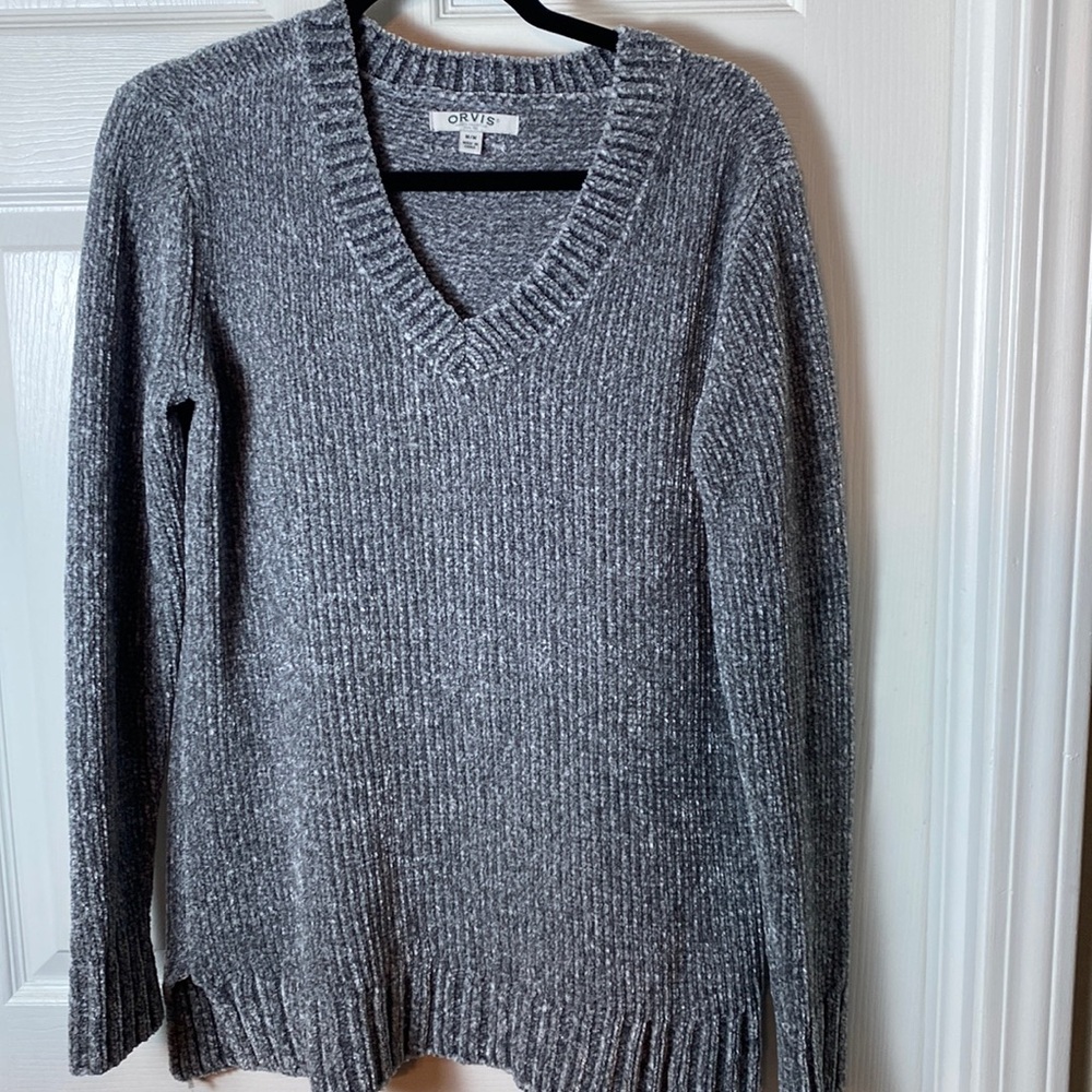 Orvis Gray Chenille Sweater V Neck Super Soft- Medium